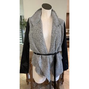 simply vera wang women XS Gray tweed waterfall satin sleeve Jacket